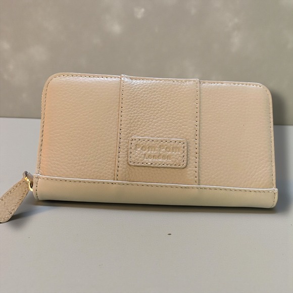Pom Pom London Handbags - Pom Pom London Chelsea Leather Zip Wallet Organizer Sand Beige Womens Clutch